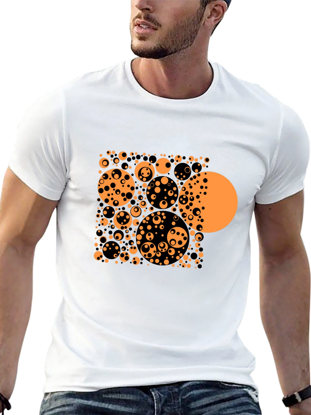 Abstract Circle Pattern Black T-Shirt