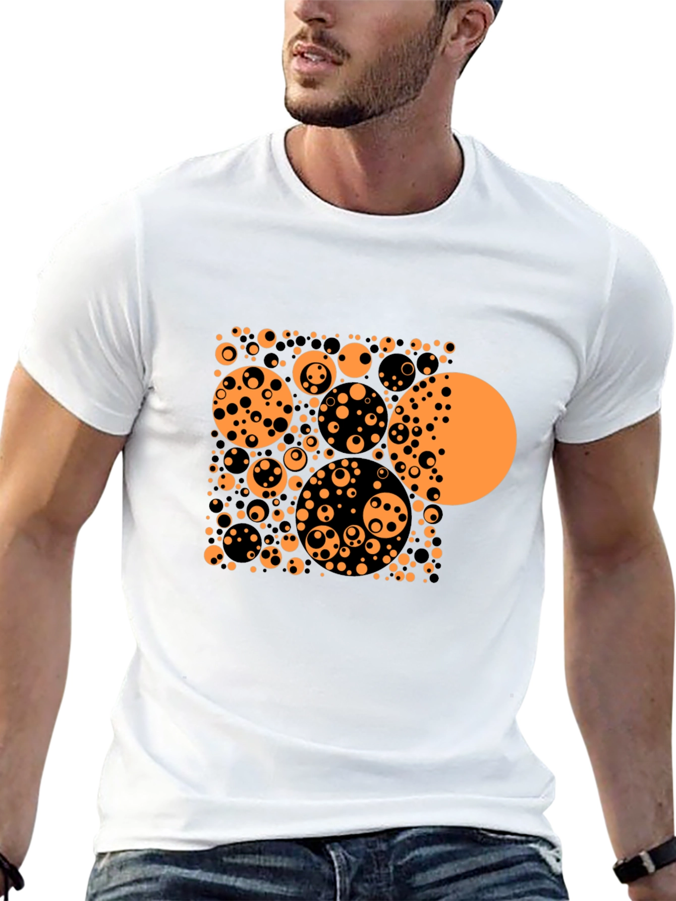 Abstract Circle Pattern Black T-Shirt