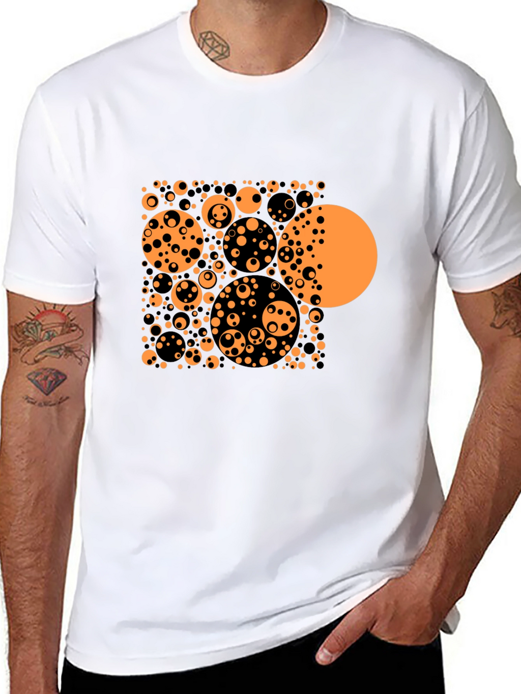 Abstract Circle Pattern Black T-Shirt