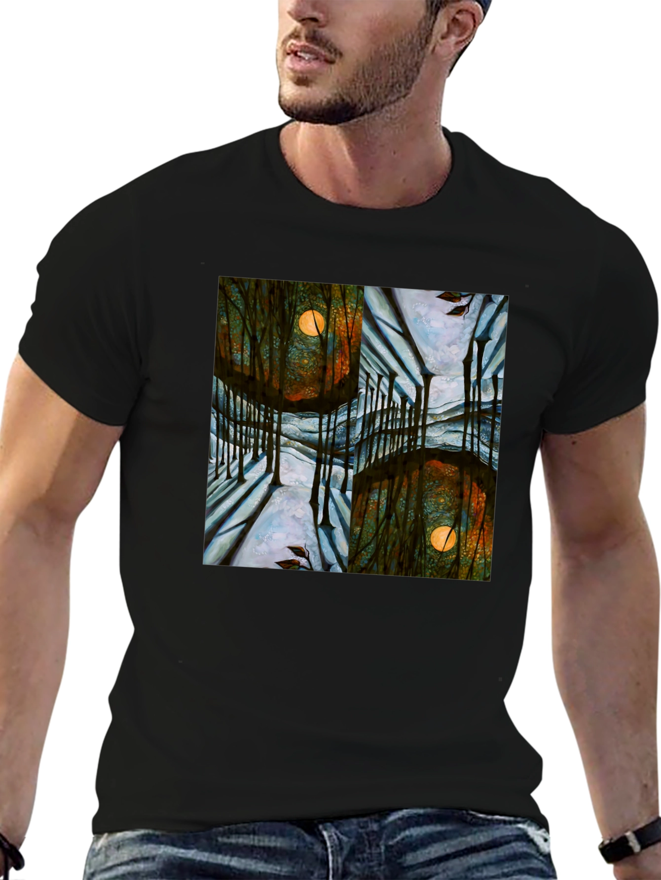 Mystic Forest Moon Graphic T-Shirt - Unique Design