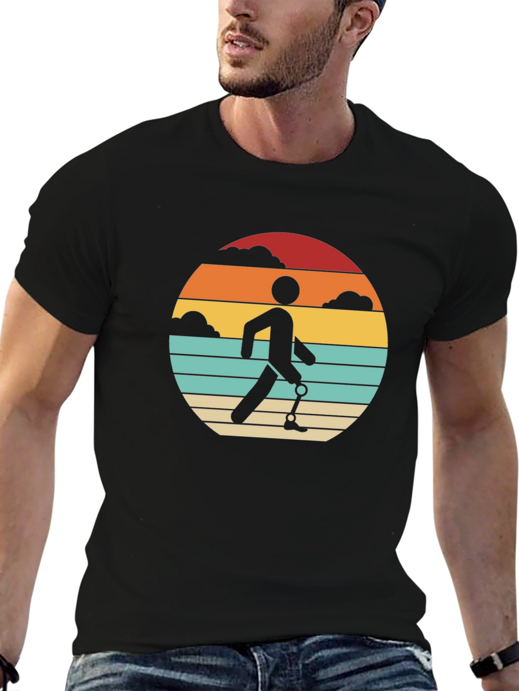 Retro Amputee Sunset T-Shirt - Black Graphic Tee