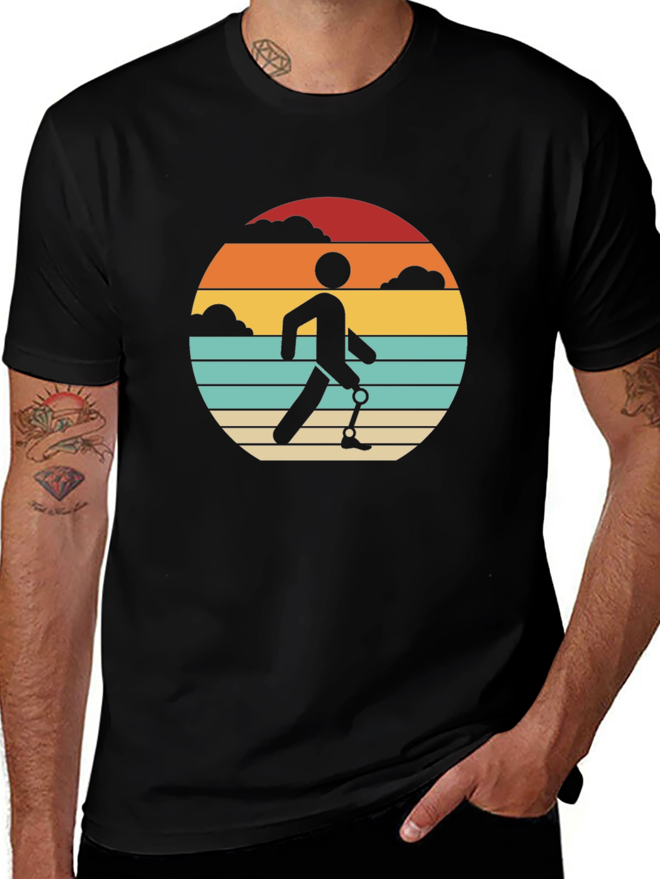 Retro Amputee Sunset T-Shirt - Black Graphic Tee