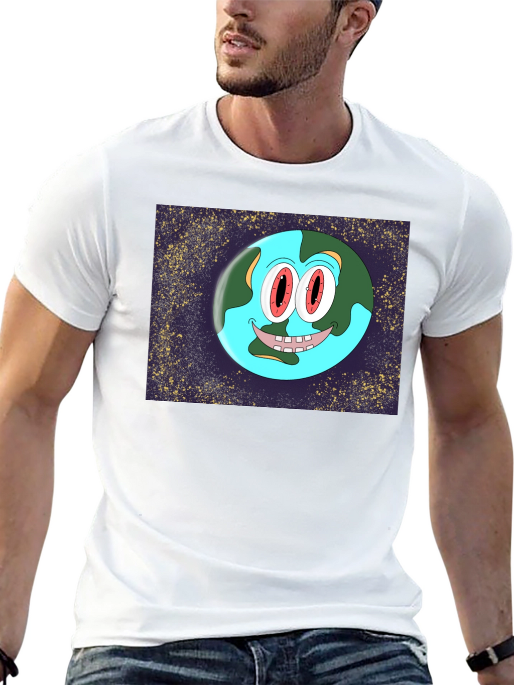 Cartoon Earth Graphic Black T-Shirt