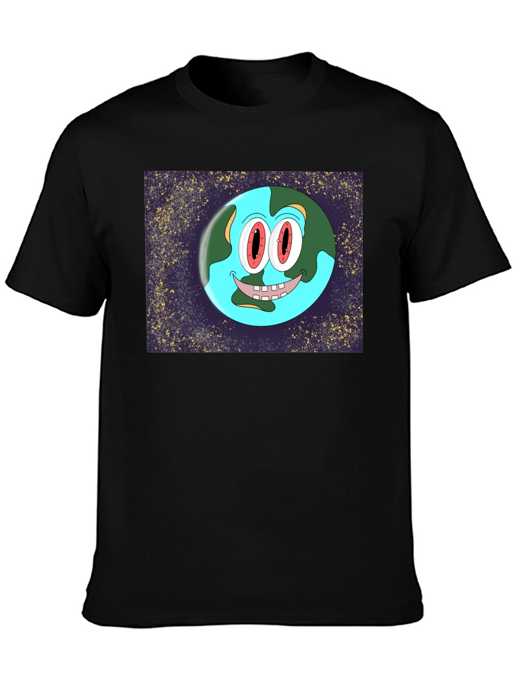 Cartoon Earth Graphic Black T-Shirt
