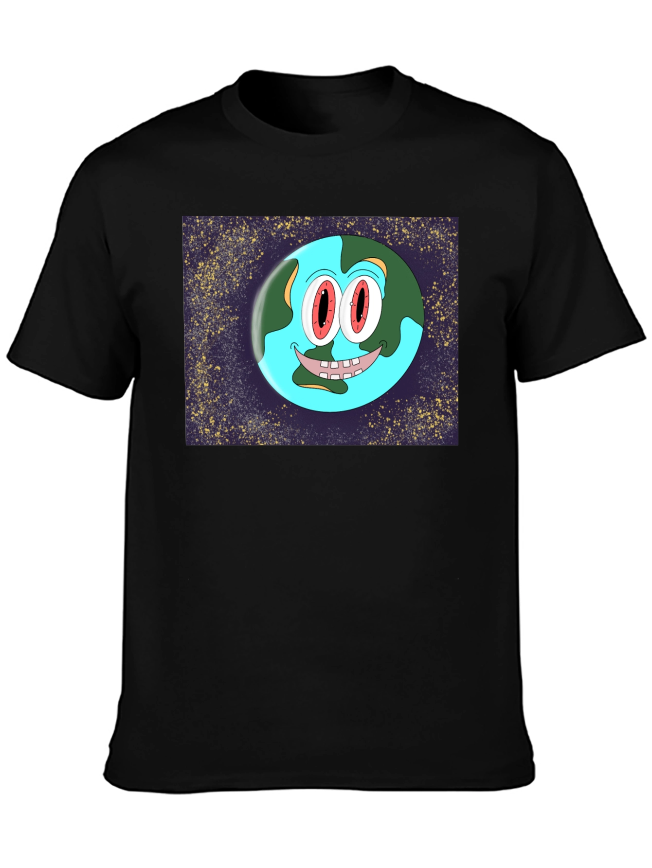 Cartoon Earth Graphic Black T-Shirt