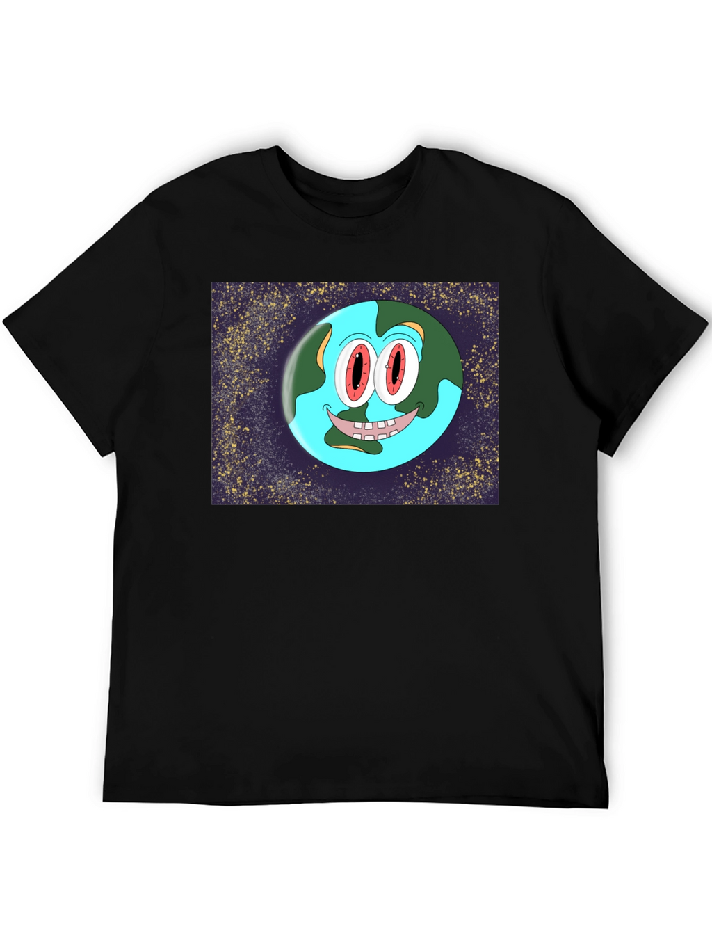 Cartoon Earth Graphic Black T-Shirt