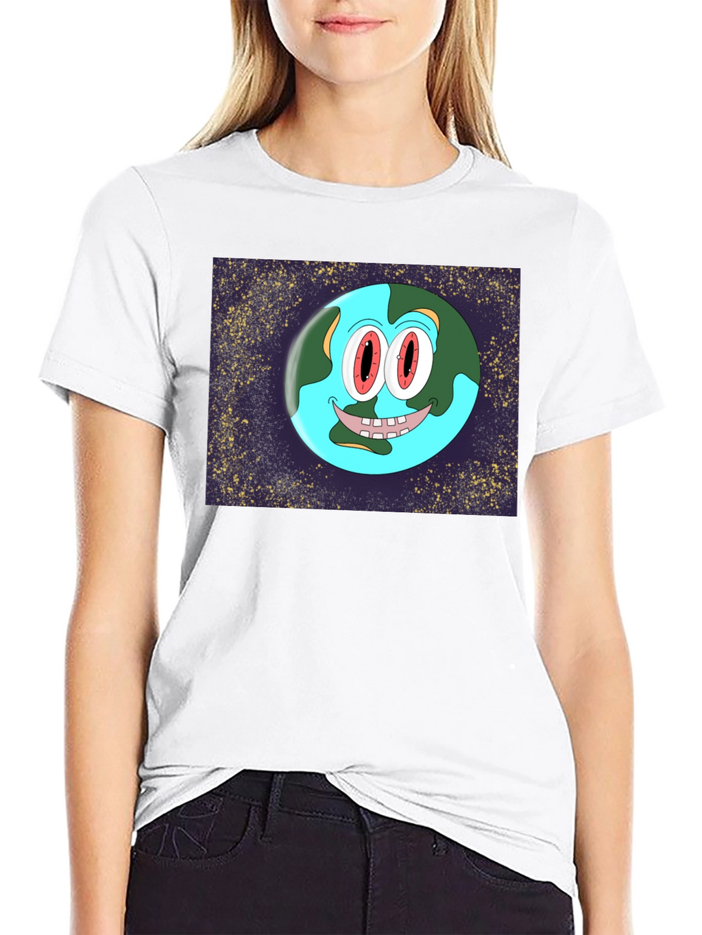 Cartoon Earth Graphic Black T-Shirt