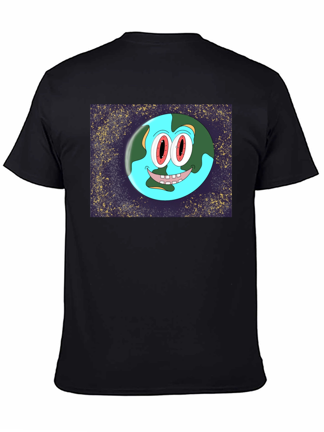 Cartoon Earth Graphic Black T-Shirt
