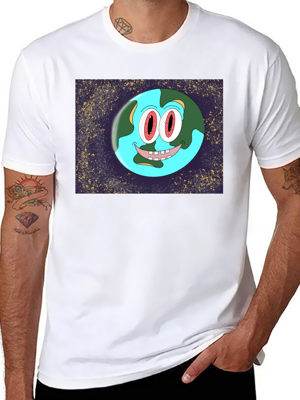 Cartoon Earth Graphic Black T-Shirt