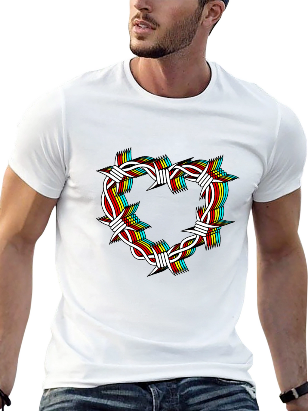 Barbed Wire Heart Graphic Black T-Shirt