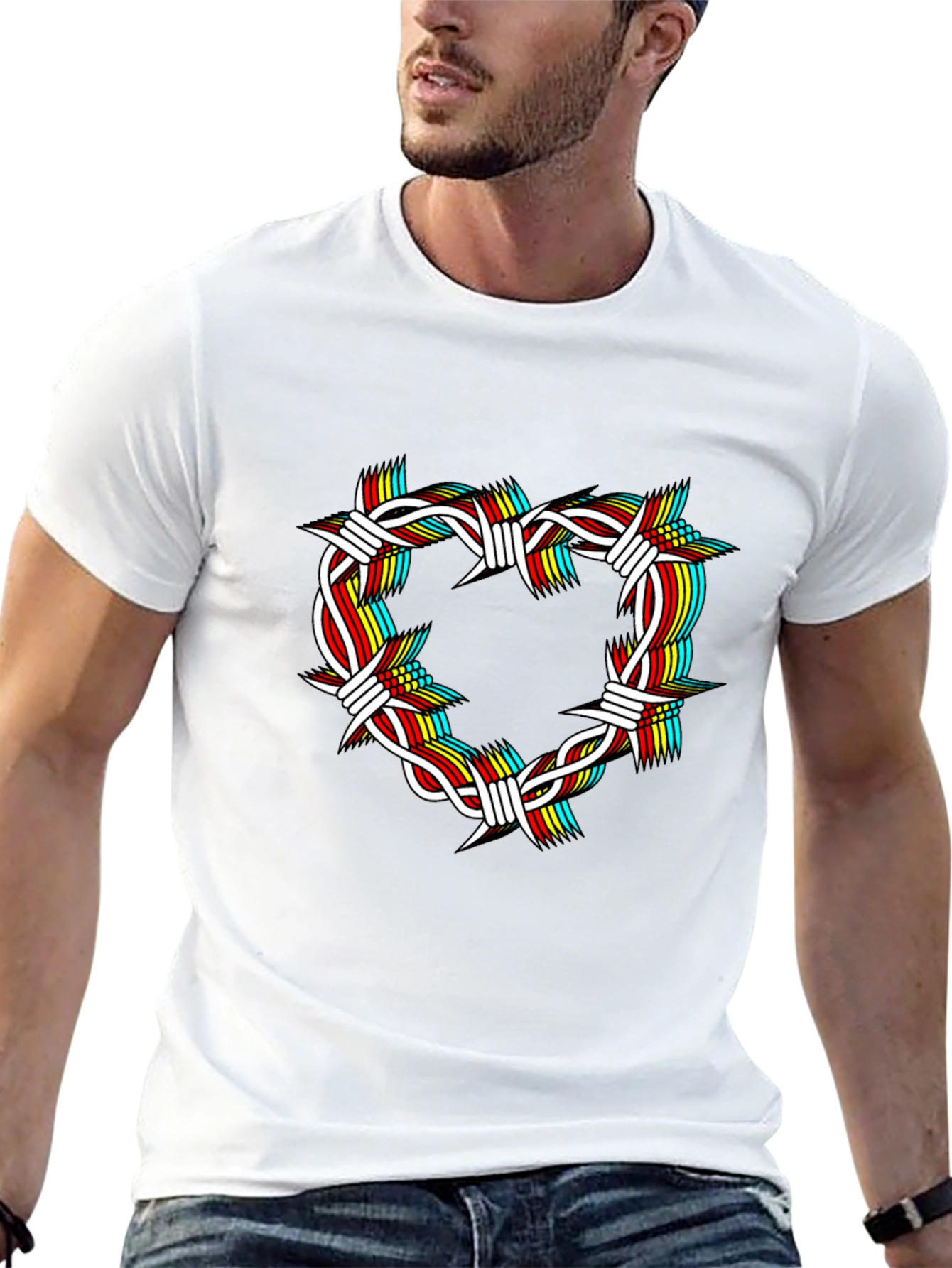 Barbed Wire Heart Graphic Black T-Shirt