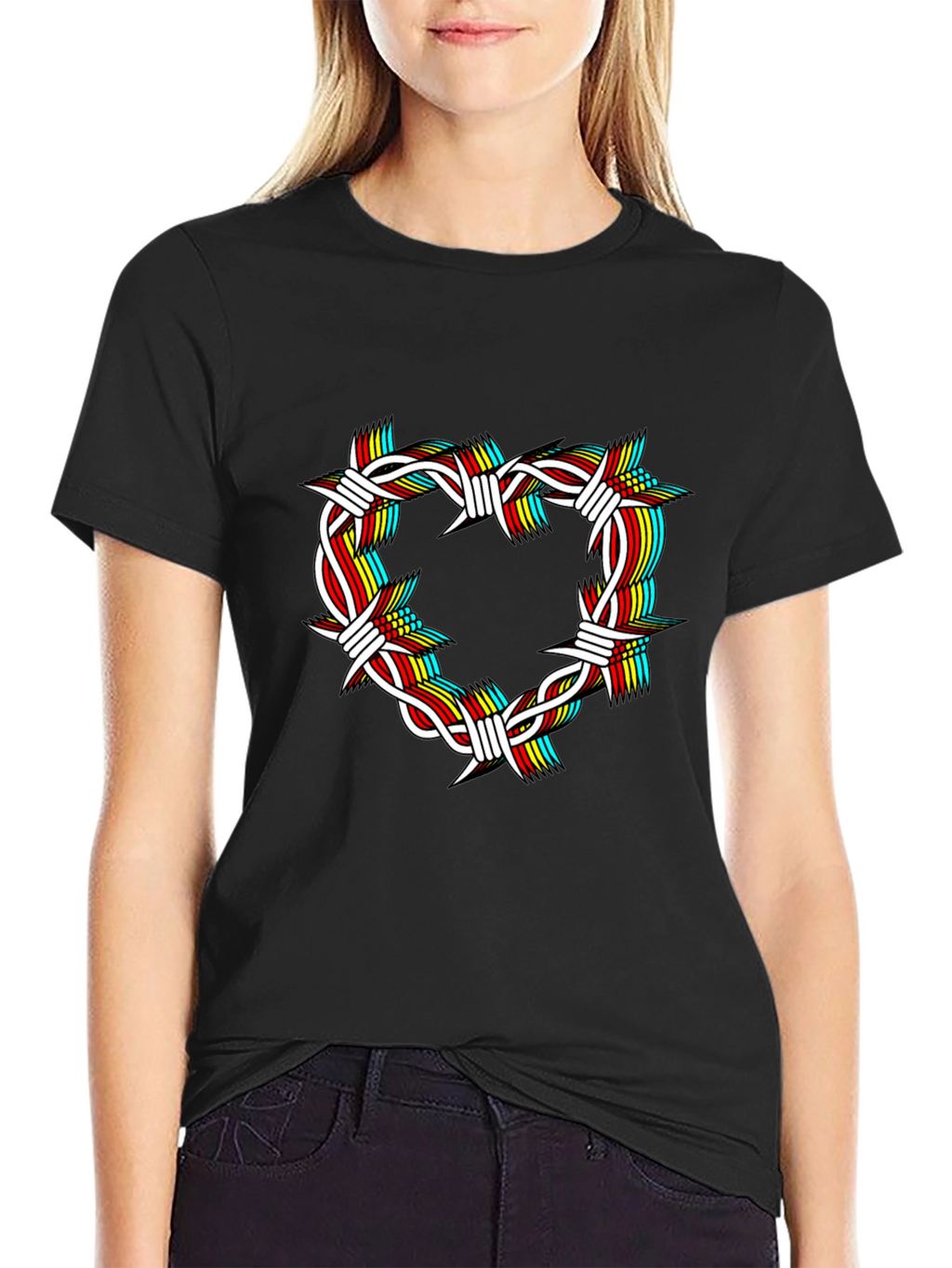 Barbed Wire Heart Graphic Black T-Shirt