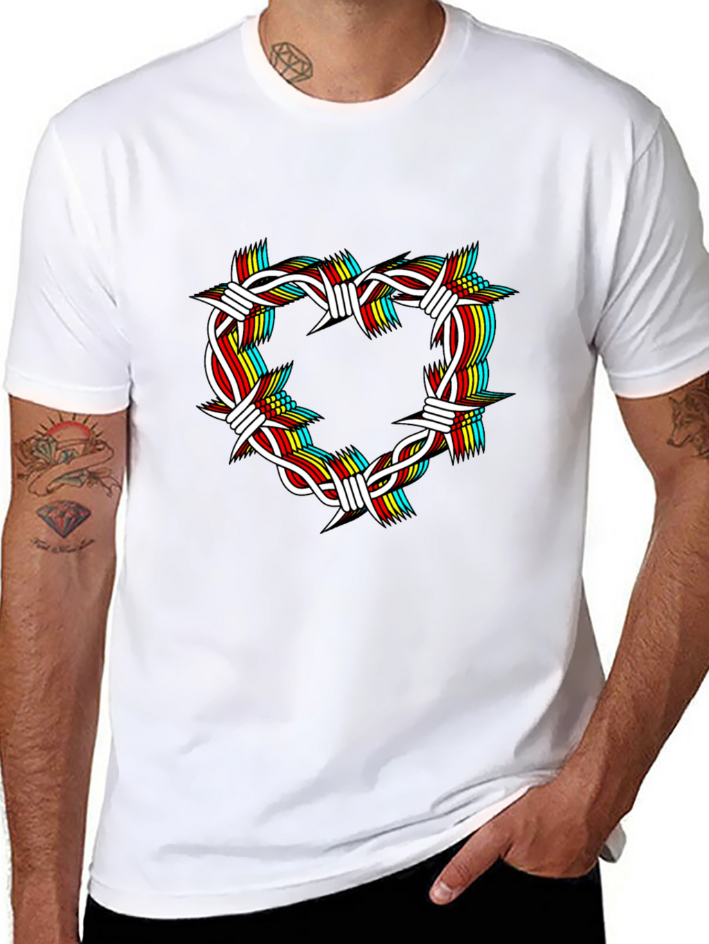 Barbed Wire Heart Graphic Black T-Shirt