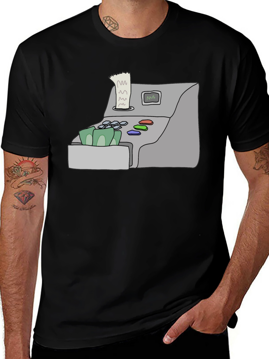Cash Register Graphic Tee - Black Cotton Shirt