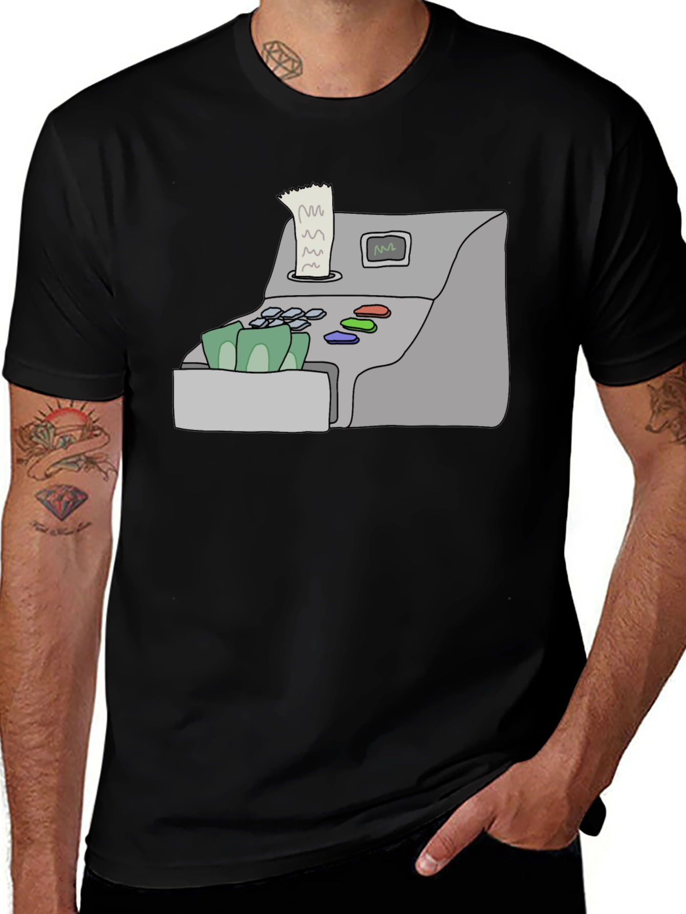 Cash Register Graphic Tee - Black Cotton Shirt