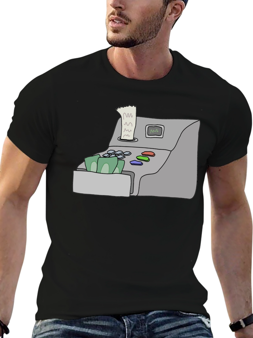 Cash Register Graphic Tee - Black Cotton Shirt