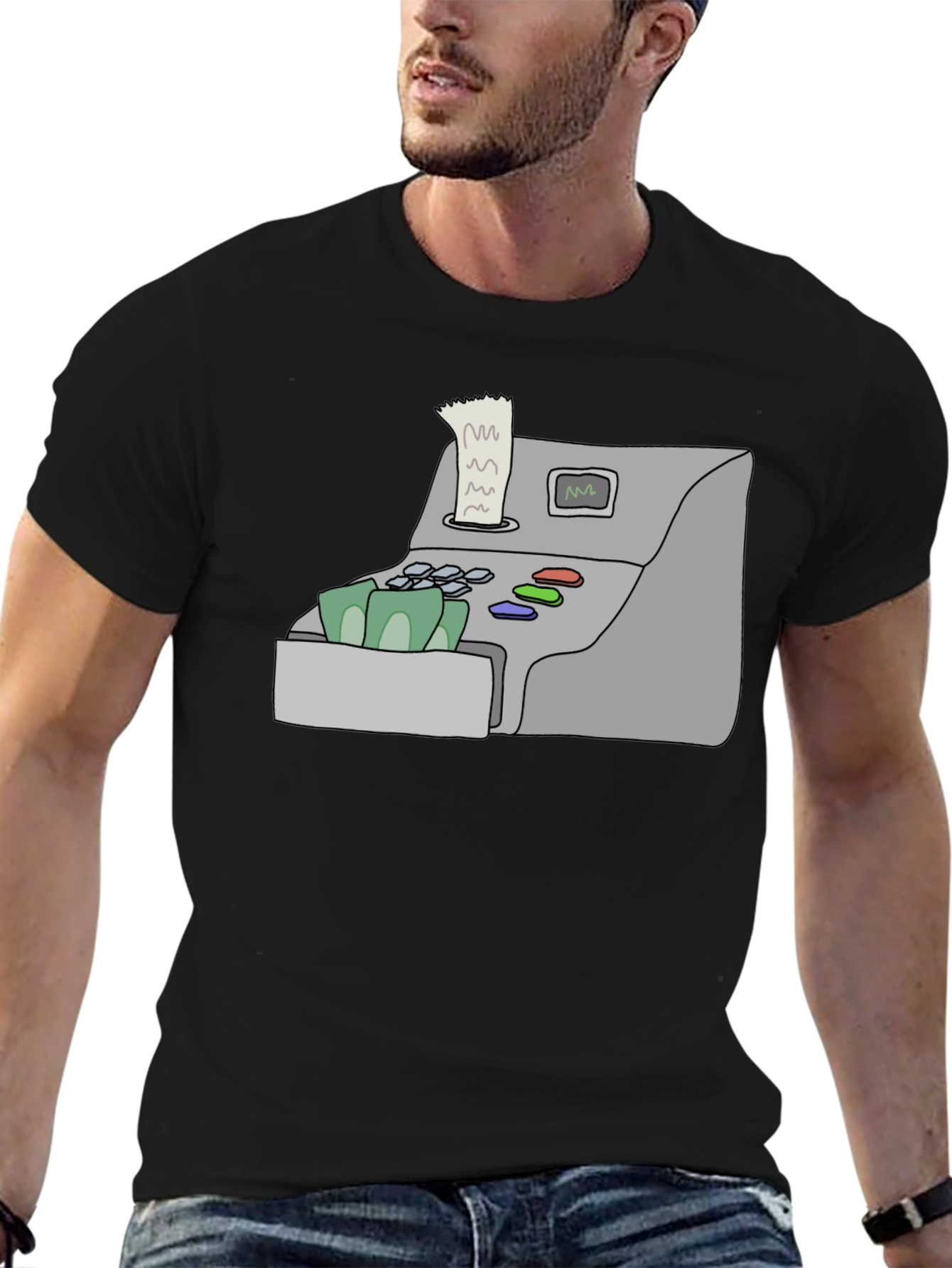 Cash Register Graphic Tee - Black Cotton Shirt