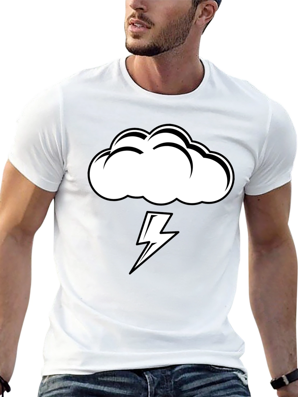 Storm Cloud Lightning Graphic Tee - Black