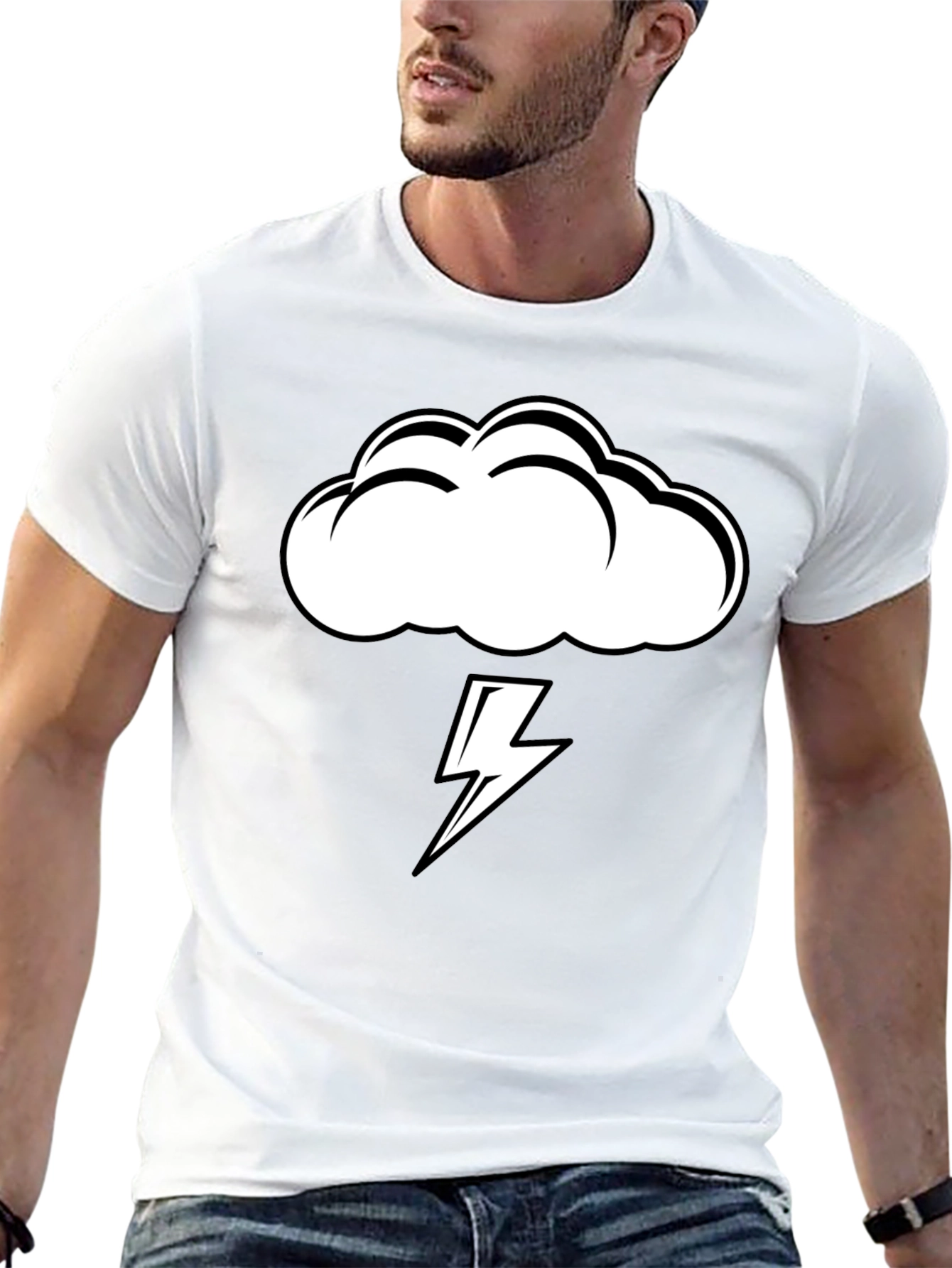 Storm Cloud Lightning Graphic Tee - Black