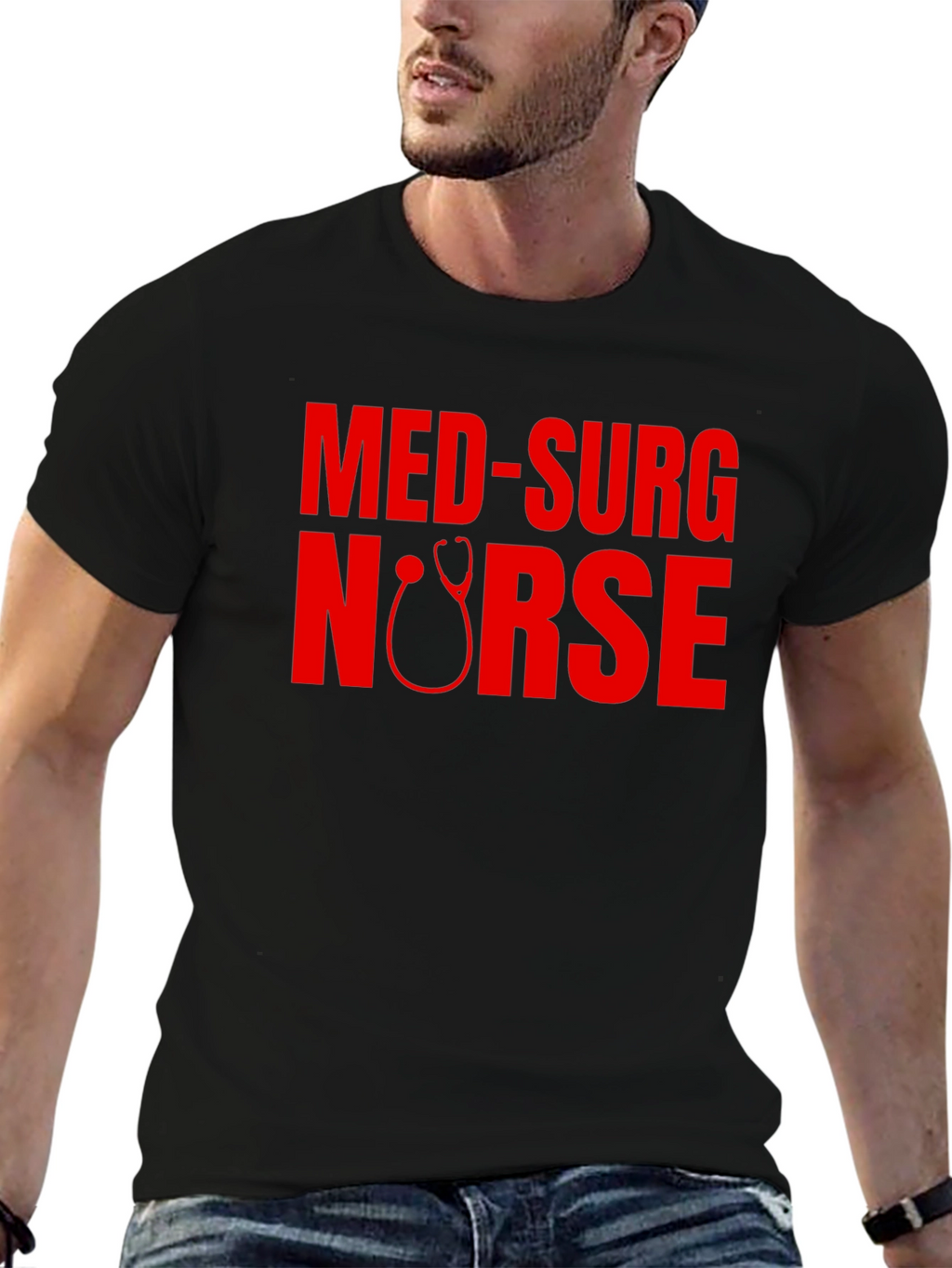 Med-Surg Nurse Stethoscope Graphic Tee - Black