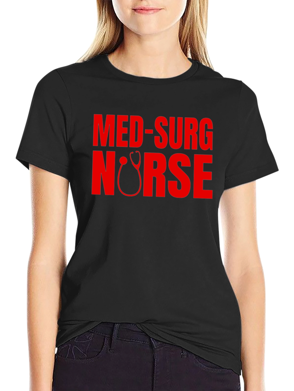 Med-Surg Nurse Stethoscope Graphic Tee - Black