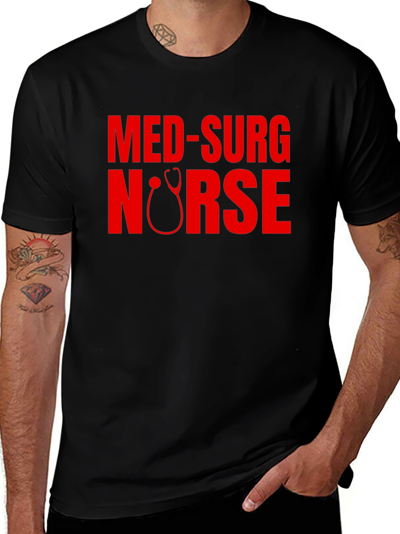 Med-Surg Nurse Stethoscope Graphic Tee - Black