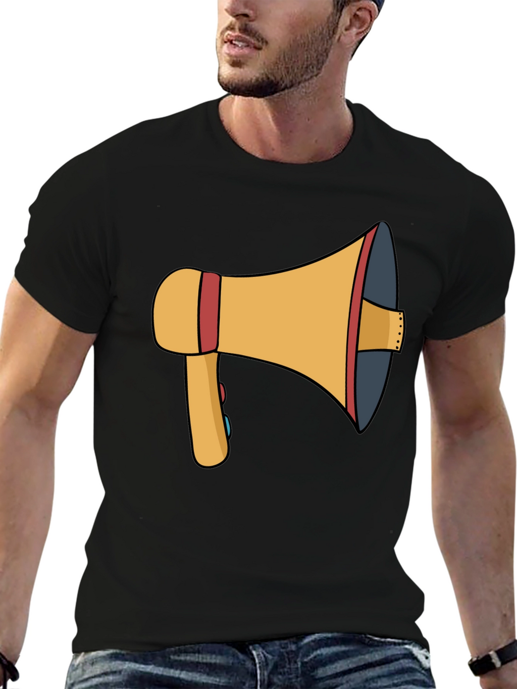 Megaphone Graphic Tee - Black Cotton T-Shirt