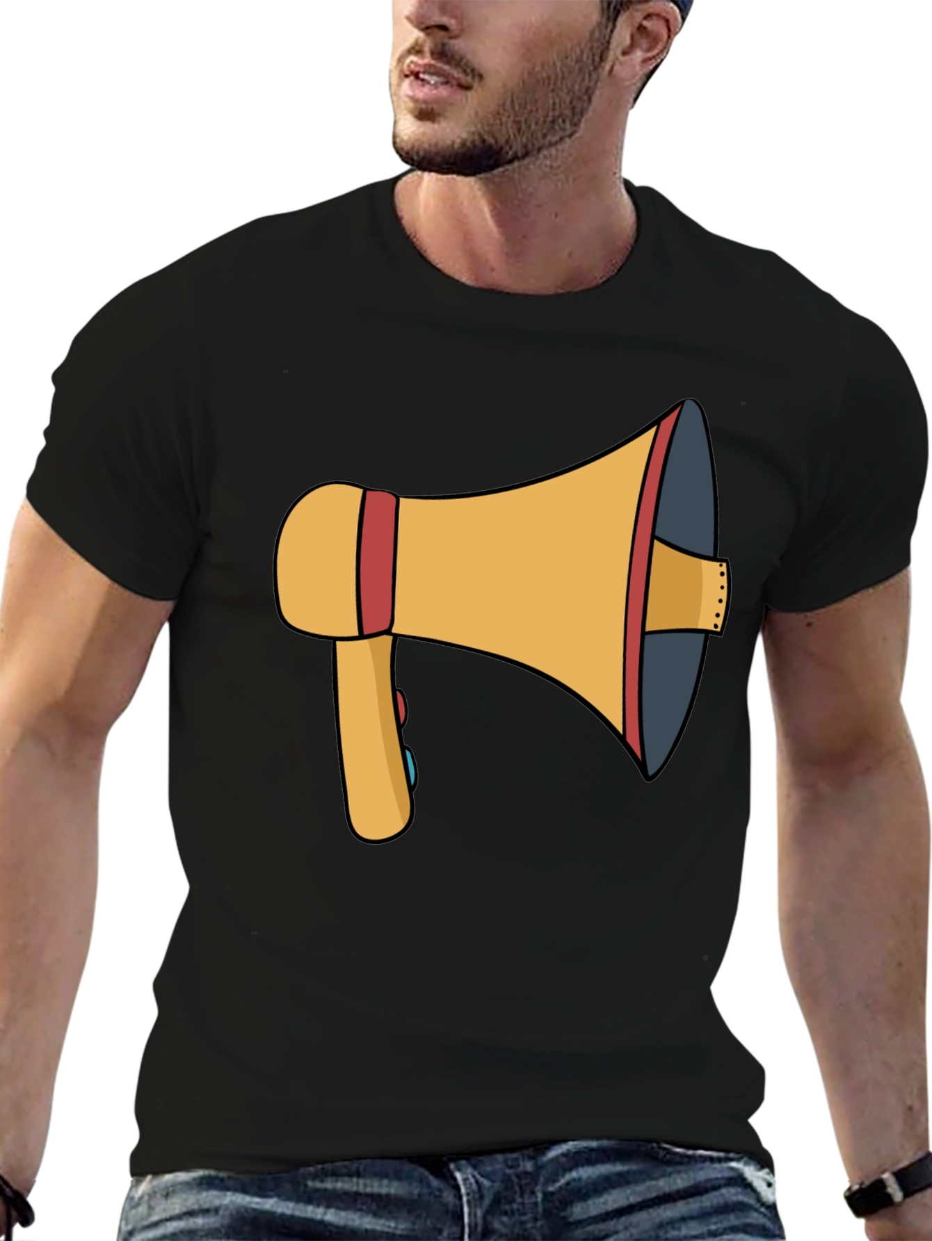 Megaphone Graphic Tee - Black Cotton T-Shirt