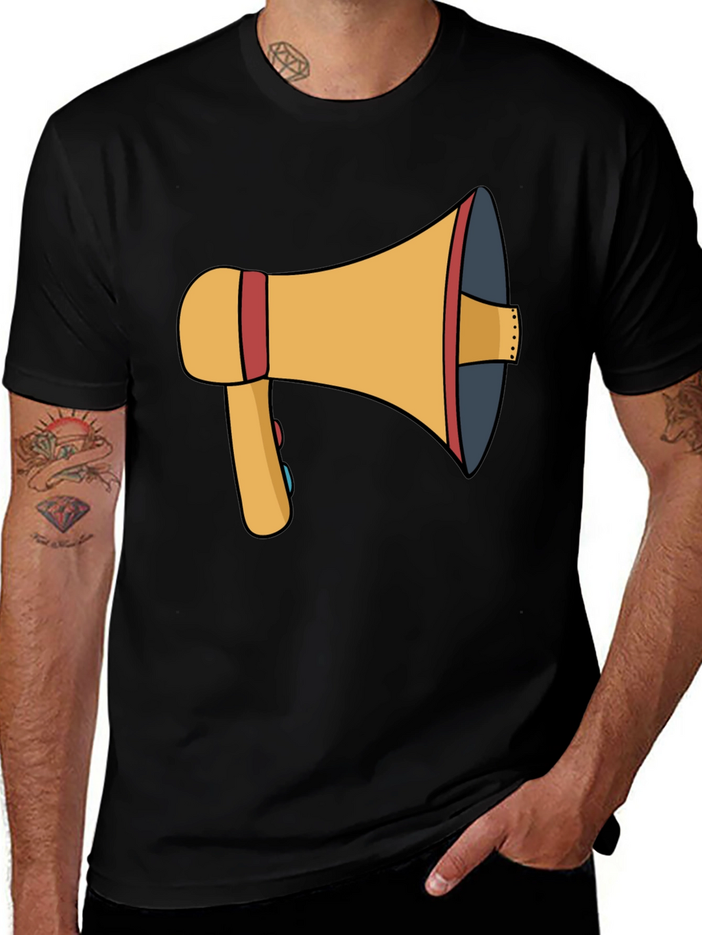 Megaphone Graphic Tee - Black Cotton T-Shirt