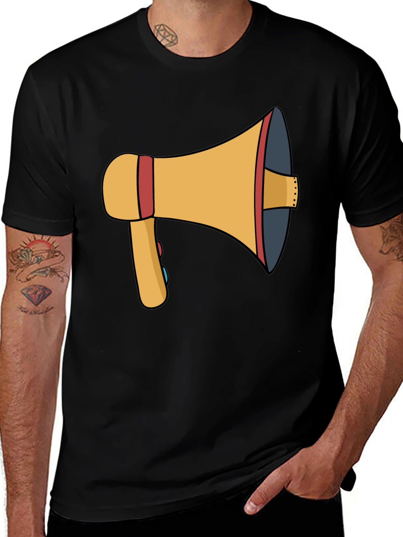 Megaphone Graphic Tee - Black Cotton T-Shirt