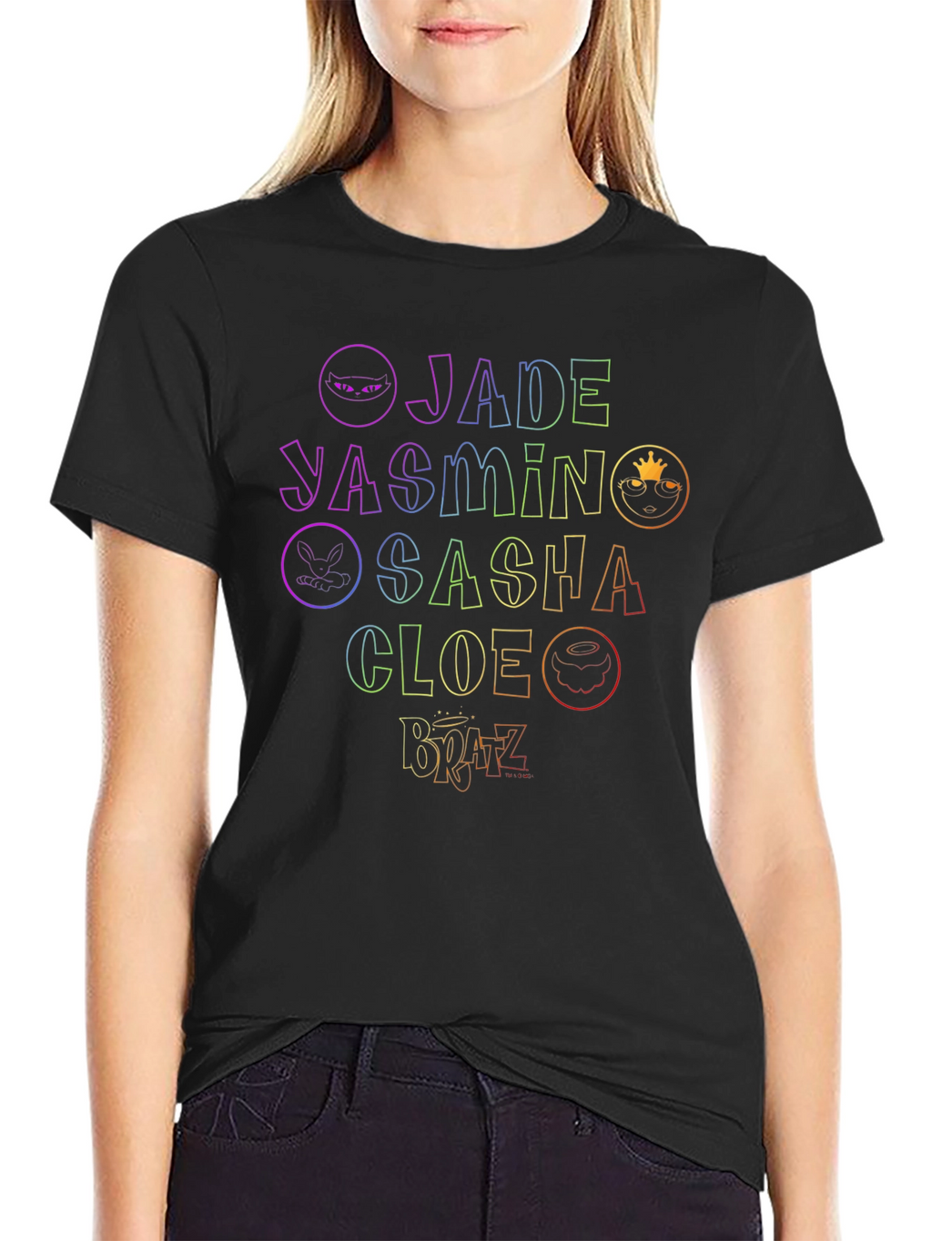 Bratz Names Rainbow Outline Black T-Shirt