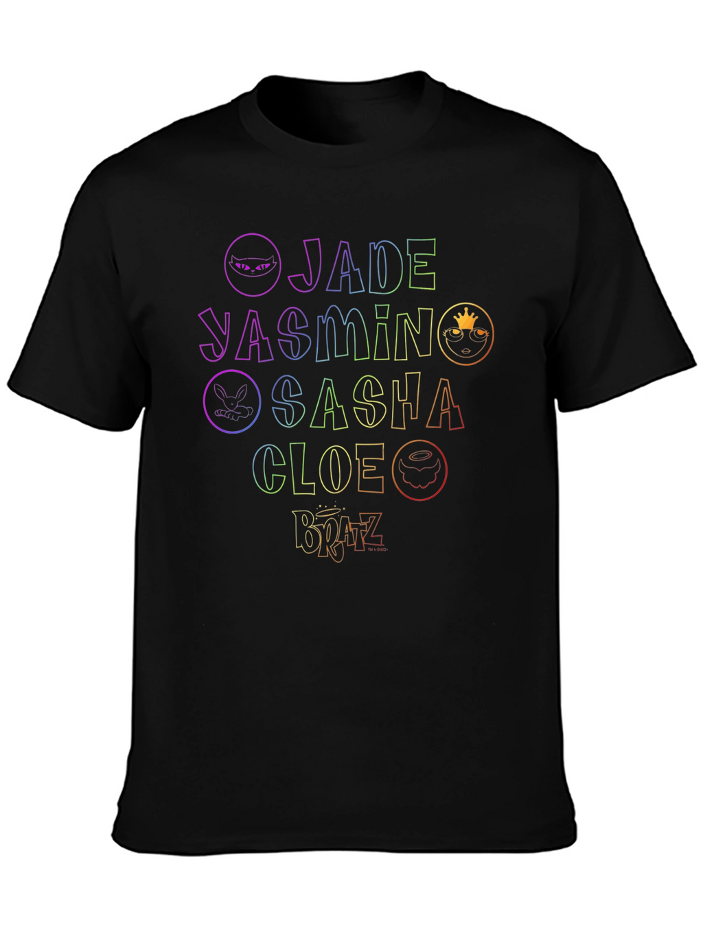 Bratz Names Rainbow Outline Black T-Shirt