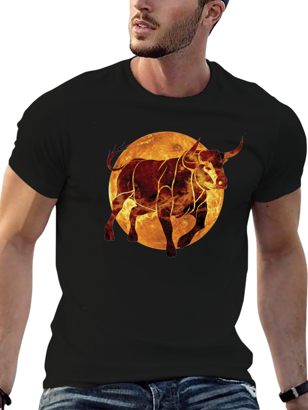 Fiery Bull Graphic Tee - Black