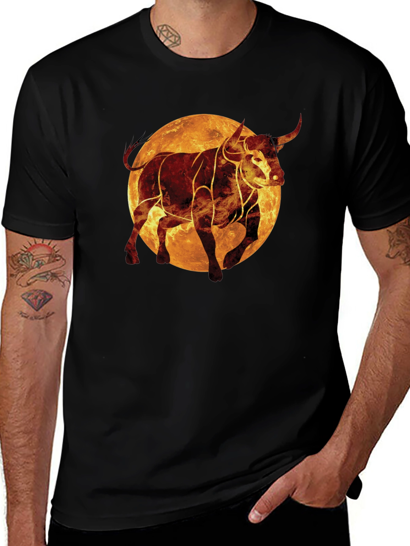 Fiery Bull Graphic Tee - Black