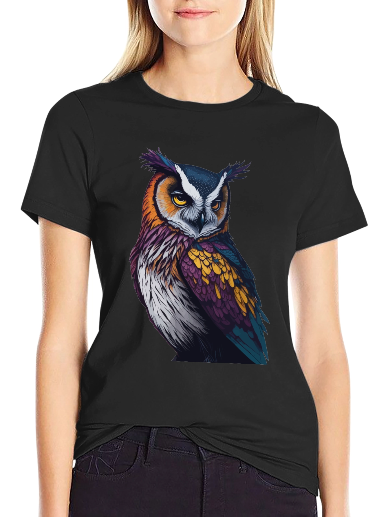 Owl Graphic Tee - Unique Colorful Bird Design