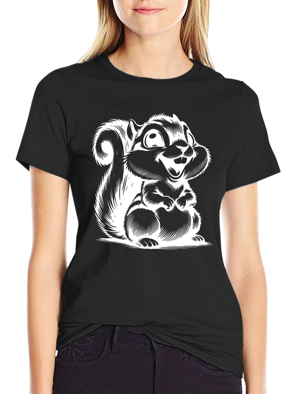 Black T-Shirt with Squirrel Graphic