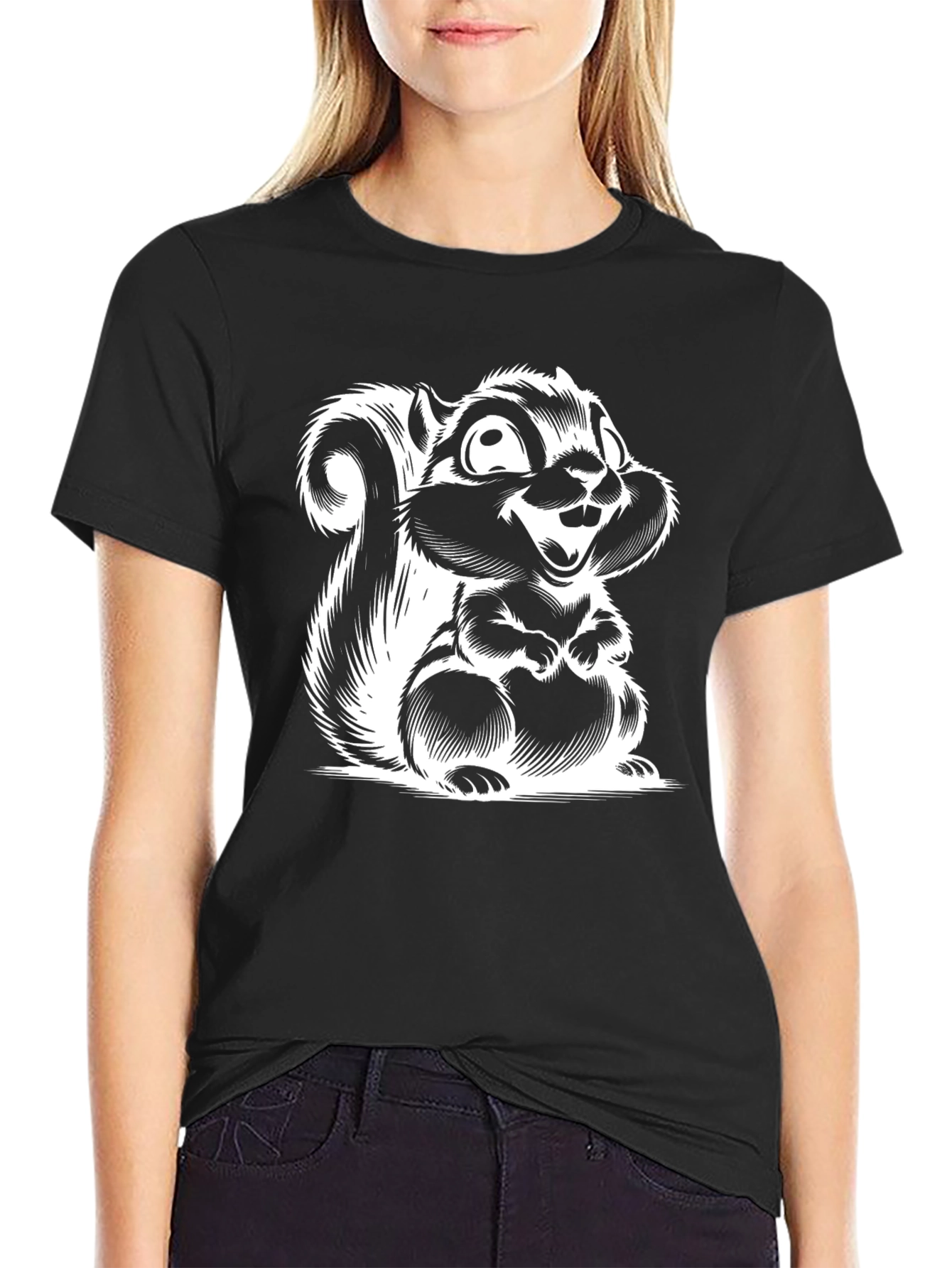 Black T-Shirt with Squirrel Graphic