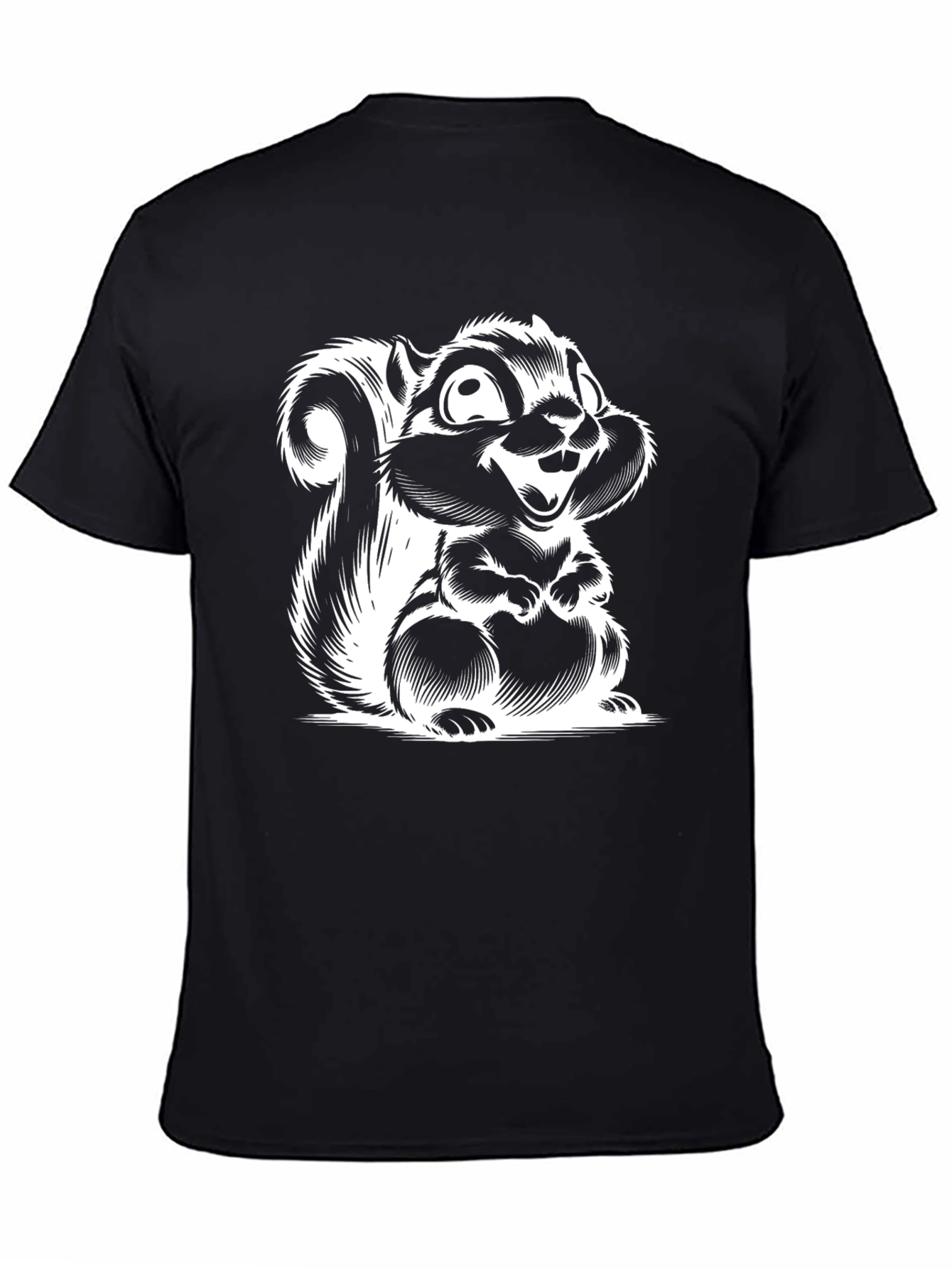 Black T-Shirt with Squirrel Graphic