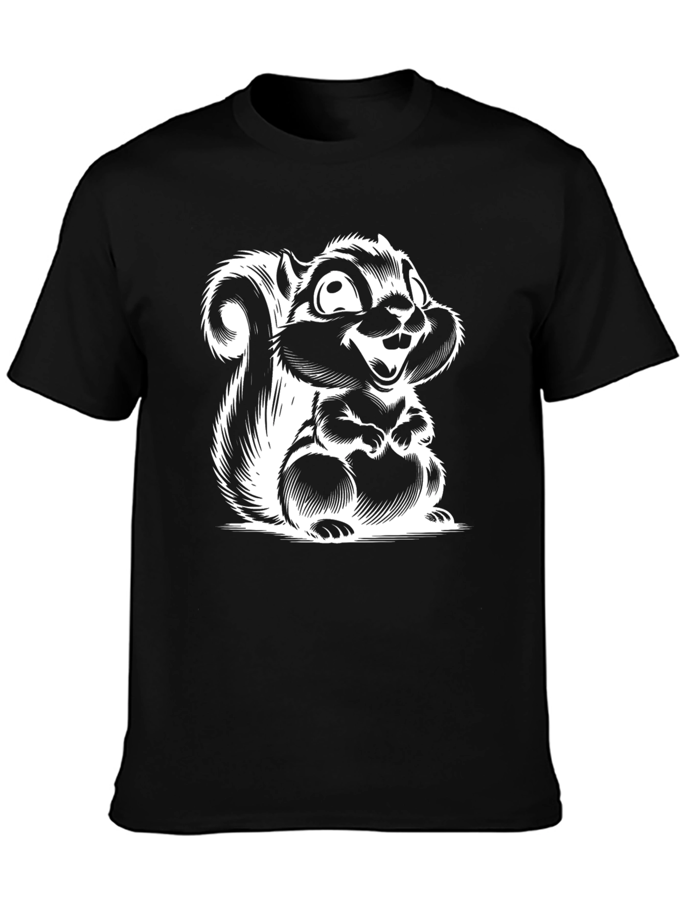 Black T-Shirt with Squirrel Graphic