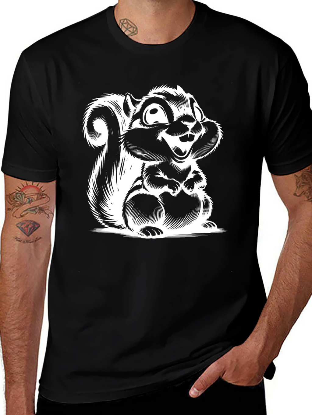 Black T-Shirt with Squirrel Graphic