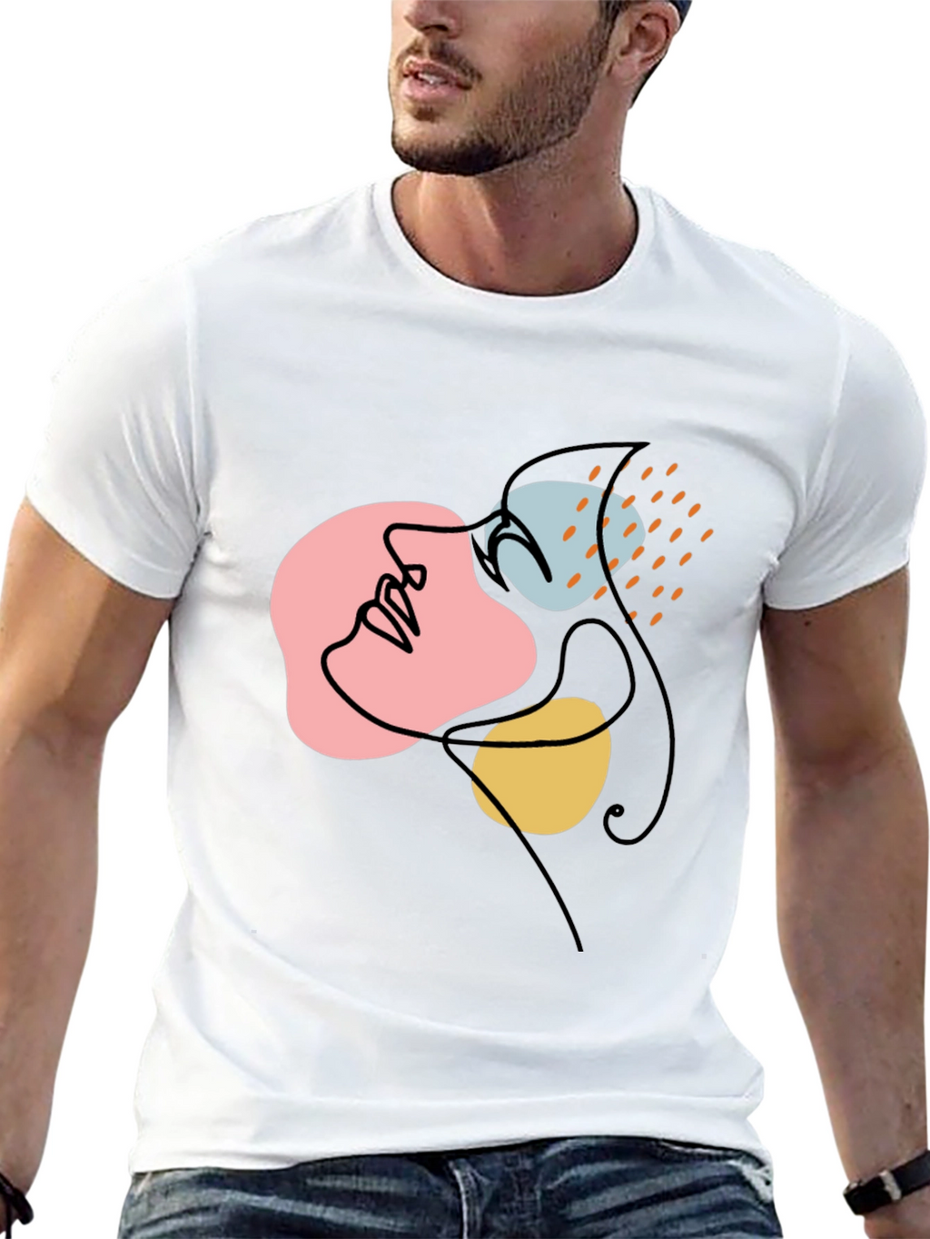 Abstract Face Line Art Black Graphic Tee