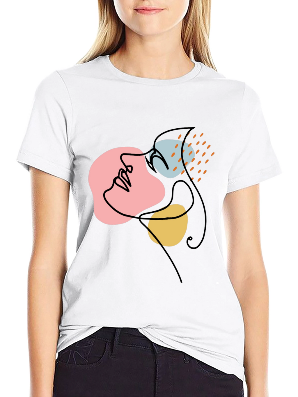 Abstract Face Line Art Black Graphic Tee