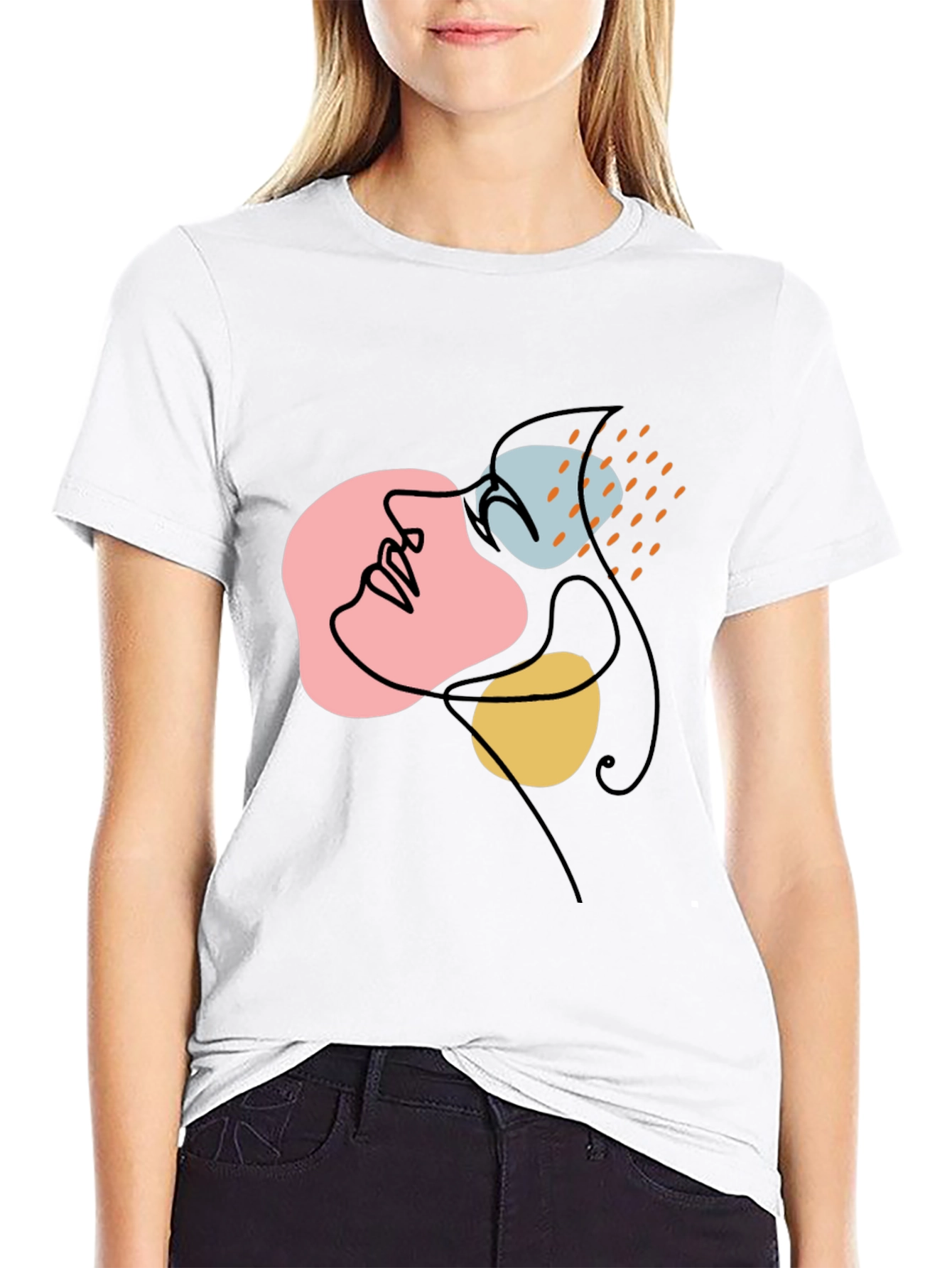 Abstract Face Line Art Black Graphic Tee