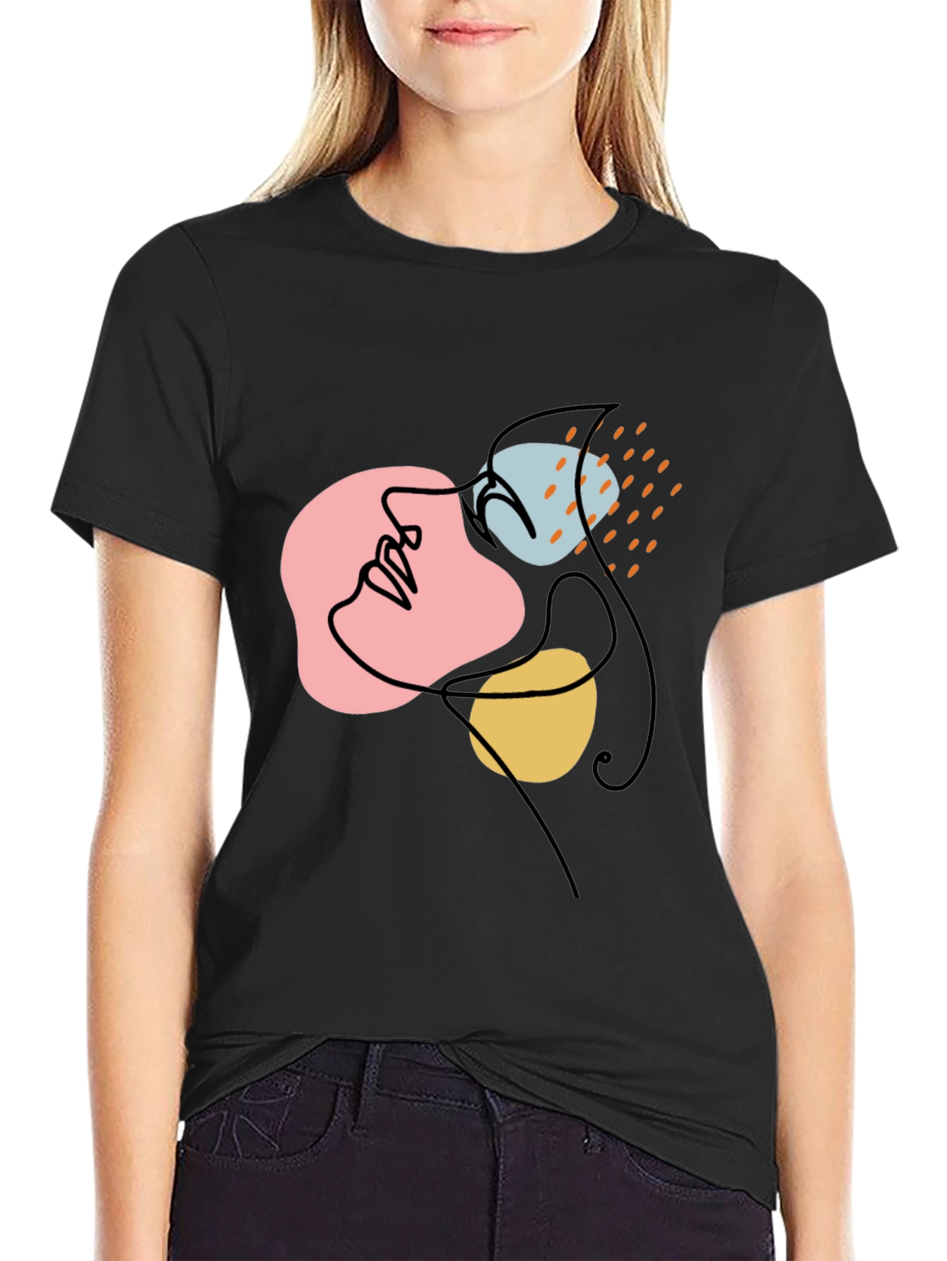 Abstract Face Line Art Black Graphic Tee
