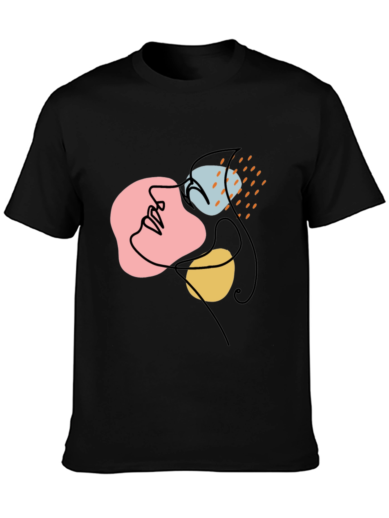 Abstract Face Line Art Black Graphic Tee