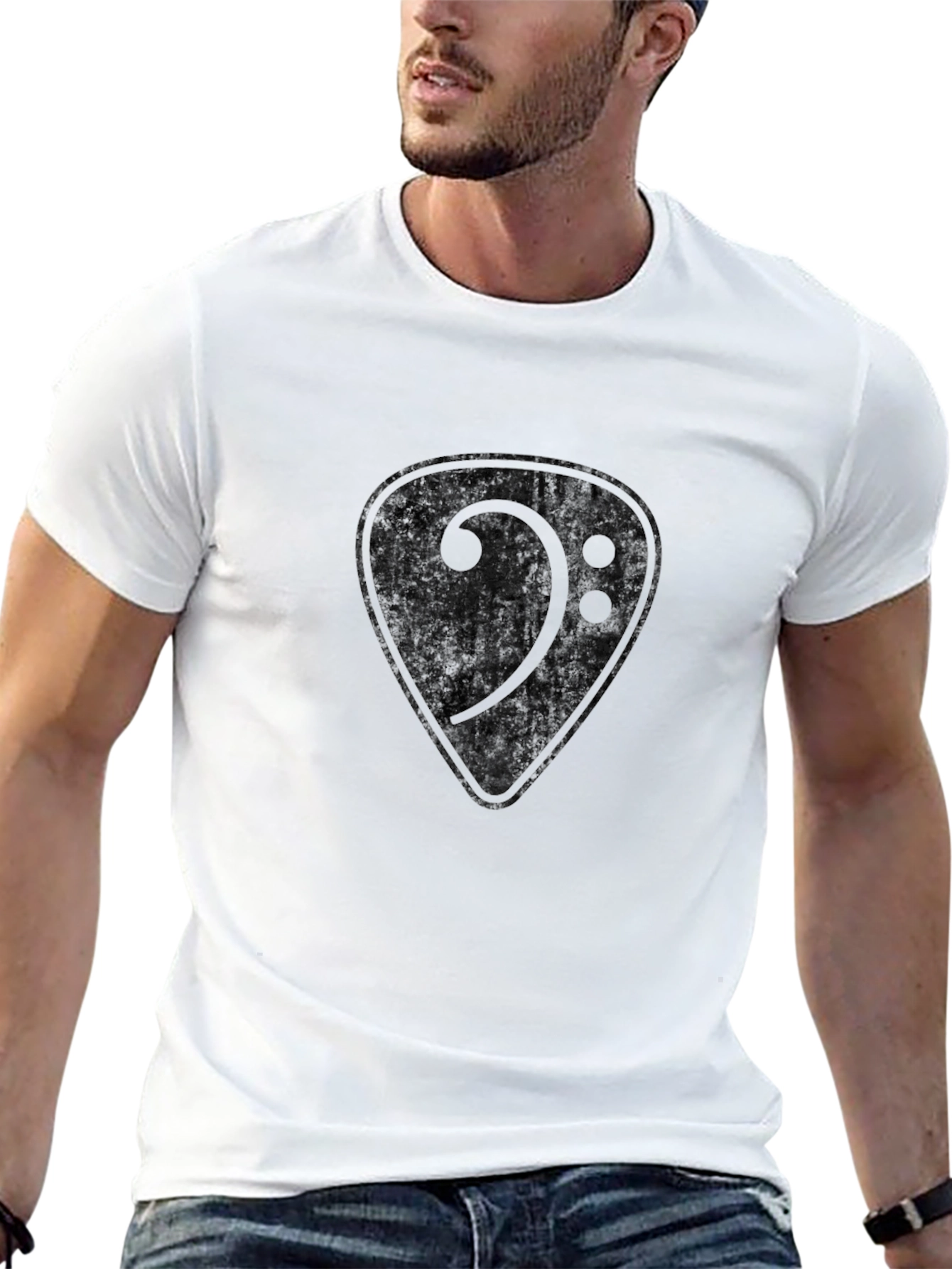 Bass Clef Guitar Pick Black T-Shirt