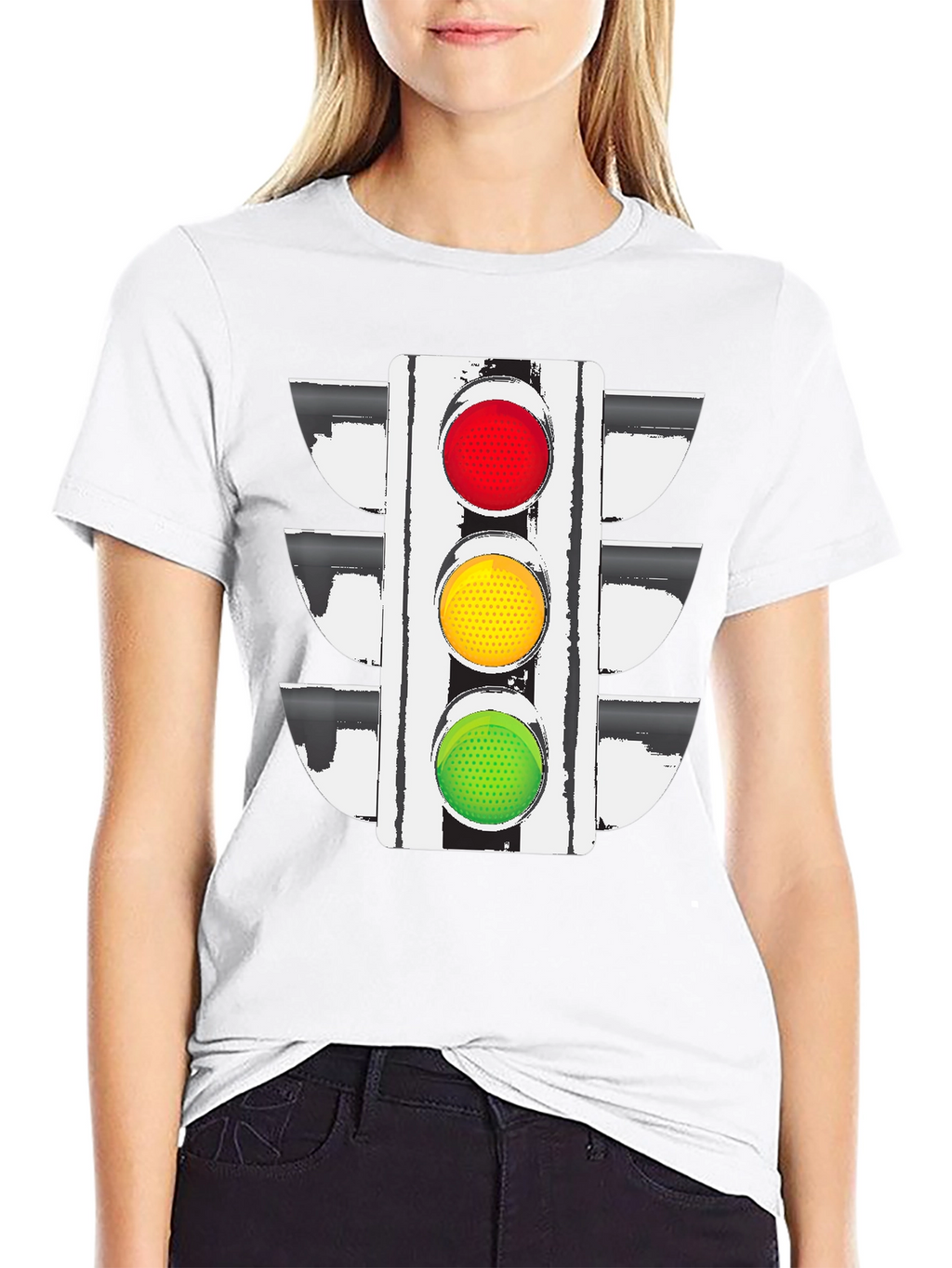 Traffic Light Graphic Tee - Black Cotton Blend