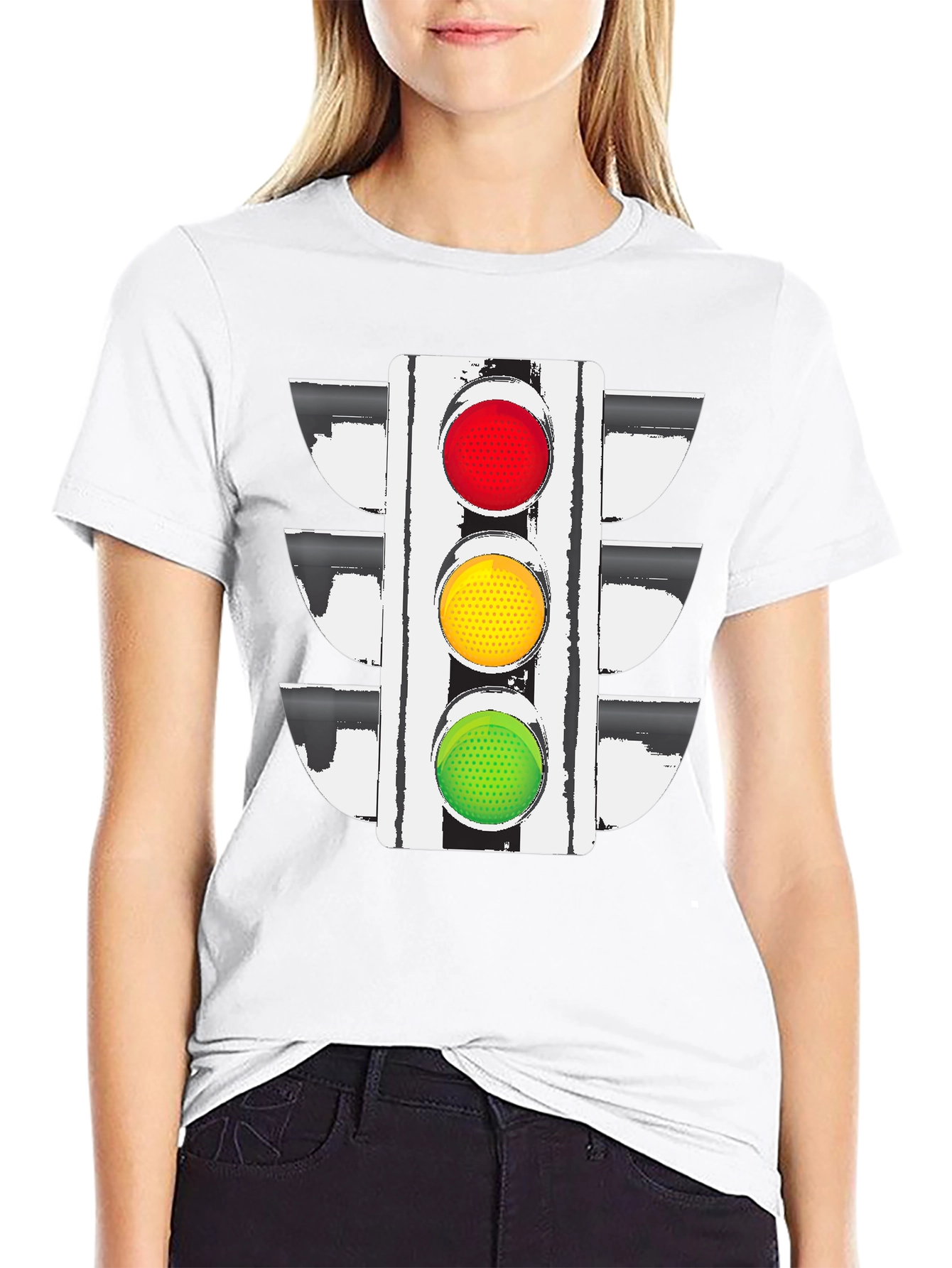 Traffic Light Graphic Tee - Black Cotton Blend