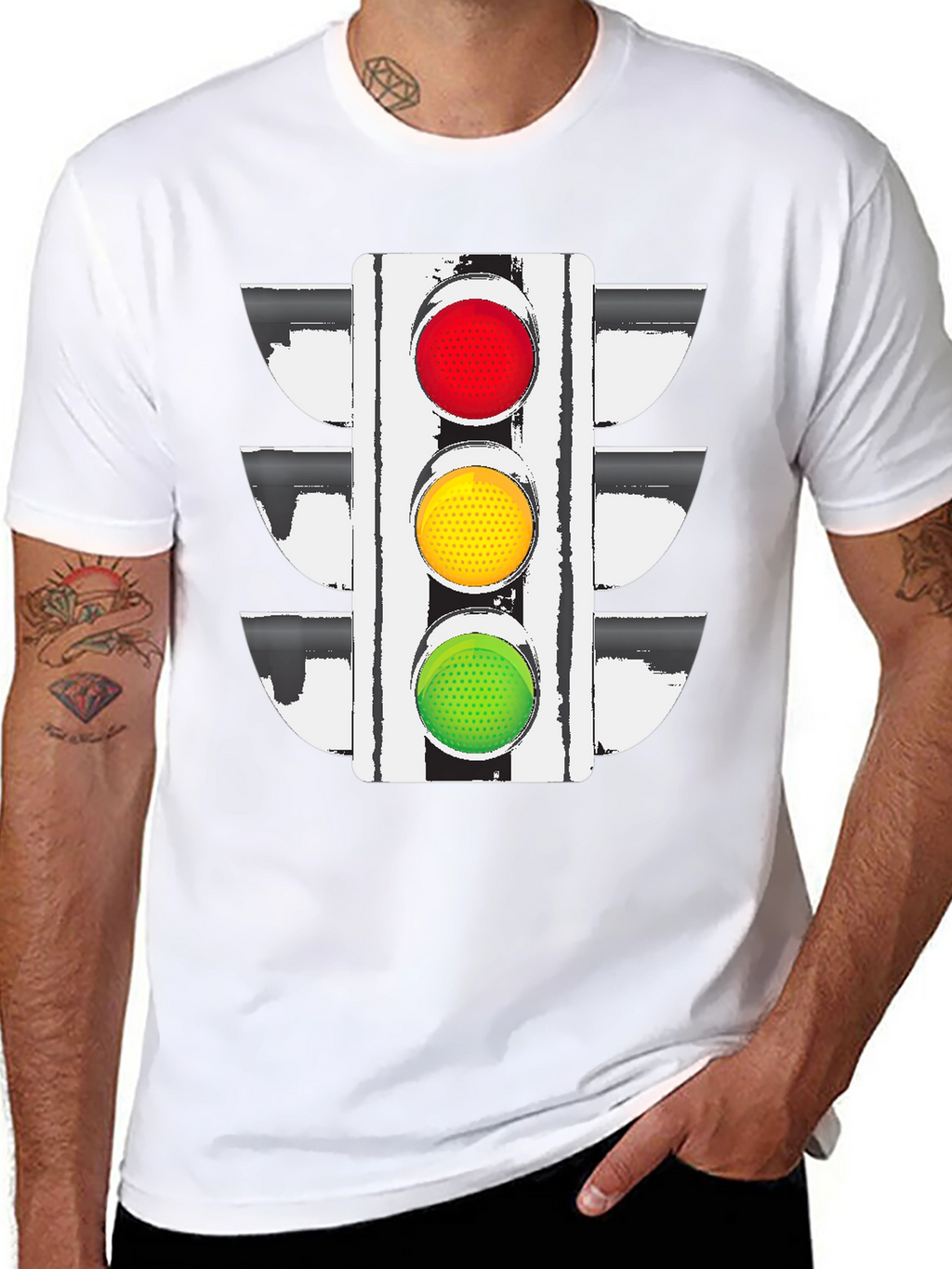 Traffic Light Graphic Tee - Black Cotton Blend