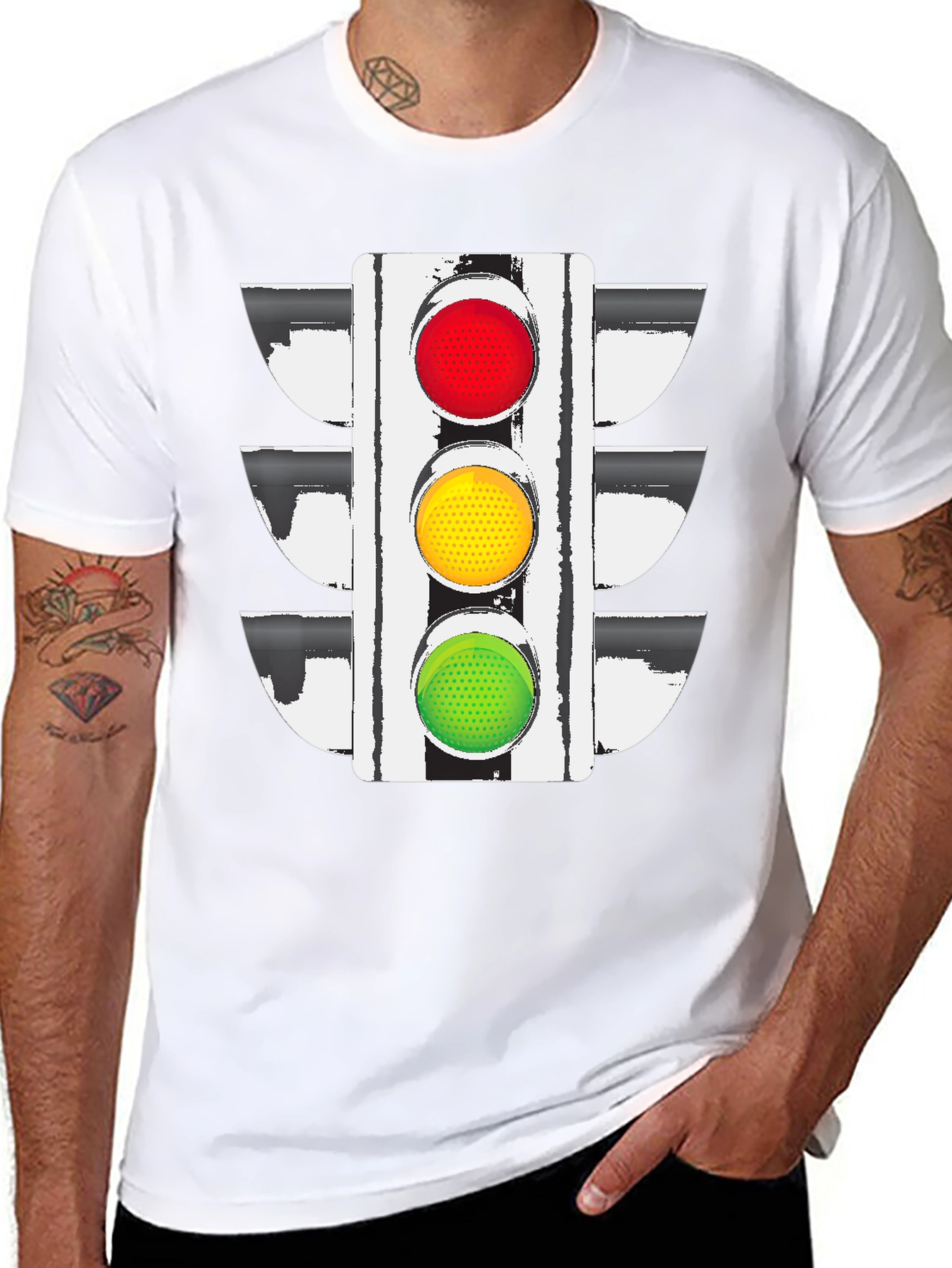 Traffic Light Graphic Tee - Black Cotton Blend